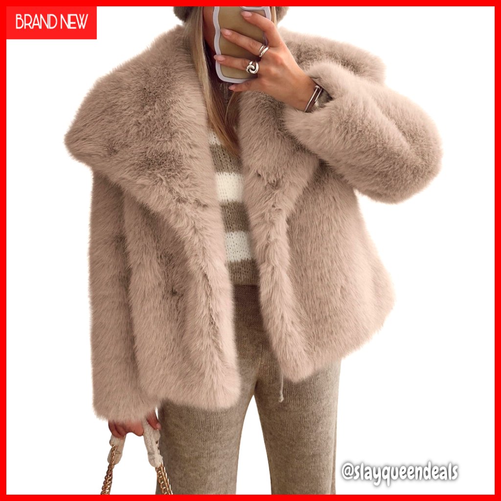 Faux Fur Winter Coat With Pockets, Button Lapel, Long Sleeve, Warm Outwear